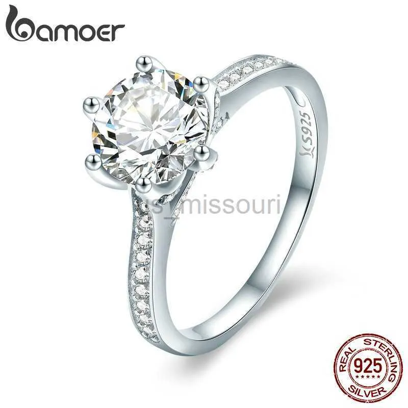 Band Rings BAMOER 3CT 925 Sterling Silver Engagement Ring Round Cut Cubic Zirconia Love Forever Band for Women Wedding SCR342 J230531