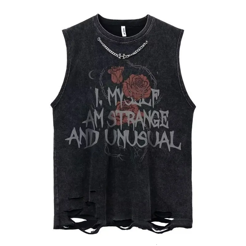 Tanktops voor heren Zomer herenmode Gewassen mouwloze T-shirts Hip Hop Letter Grafische print Gothic Vesten Street chic Harajuku Katoenen tanktops 230531