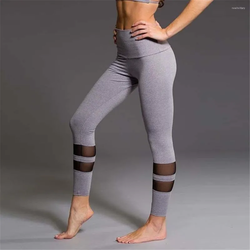 Active Pants Mesh Leggings Yoga Femme Noir Gris Taille Basse Skinny Running Sport