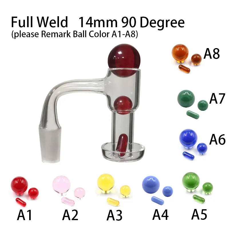 Vollständig verschweißter Terp-Slurper-Quarz-Banger mit abgeschrägter Kante, Vergaserkappe und Perlenkugel-Set, 14 mm, 45 und 90 Grad, 20 mm Außendurchmesser, für Dab-Rigs-Wasserpfeifen