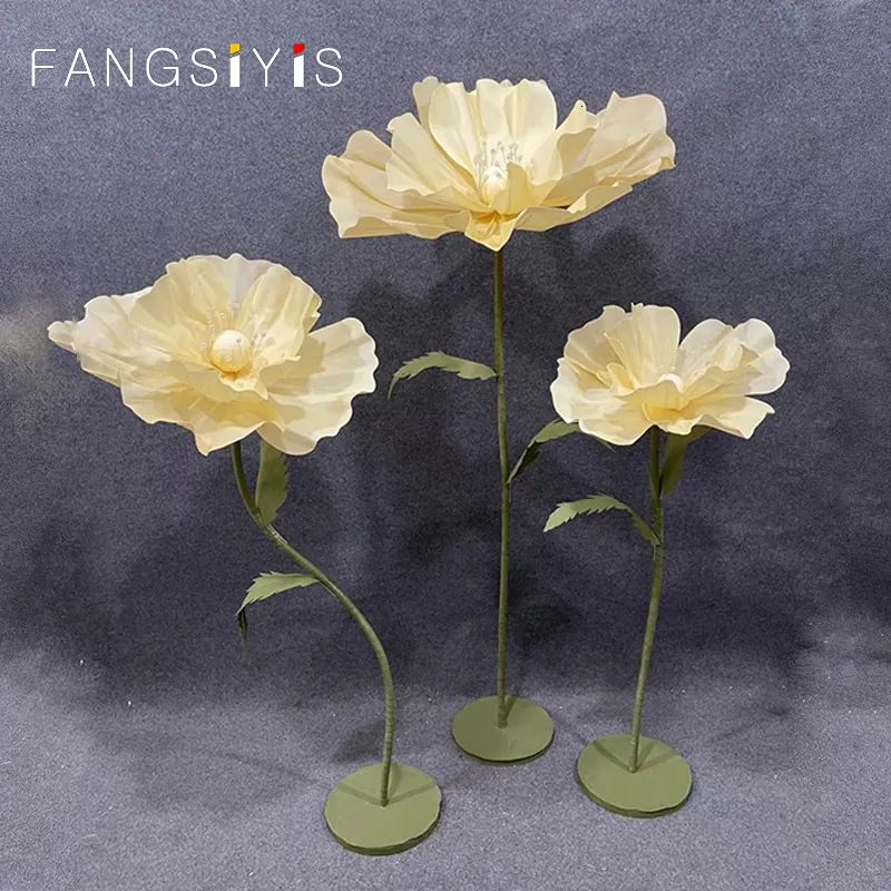 Faux Floral Verdure Papier De Mariage Fleur PVC Tuyau Fer Base Fleur Étagère De Mariage Étape Route Plomb Faux Fleurs Décoration Maison Ornements Fenêtre Accessoires 230530