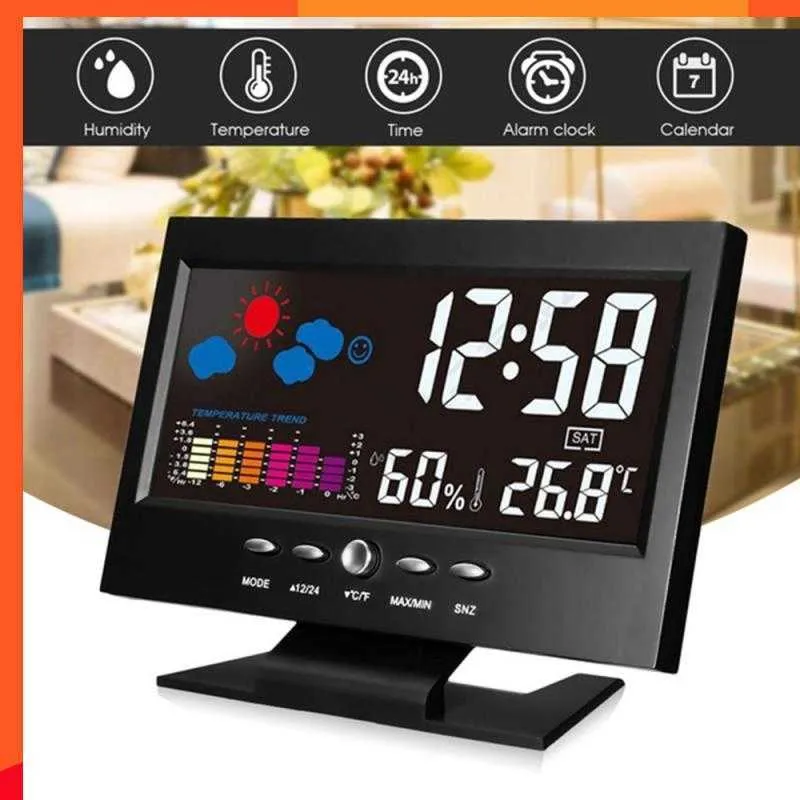 Nuovo orologio USB Stazione di previsioni meteo ad attivazione vocale 8082t Temperatura Umidità Elettronica colorata Smart Home 2023 Digital Indoor