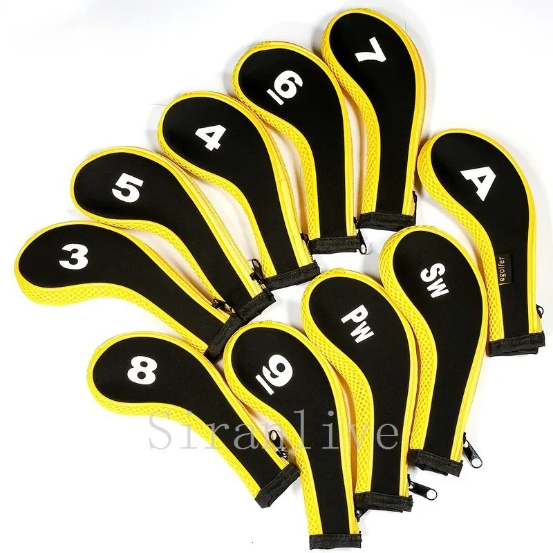 Other Golf Products High Quality 10Pcs Rubber Neoprene Head Cover Club Iron Putter Protect Set Number Printed with Zipper Long Neck 230530