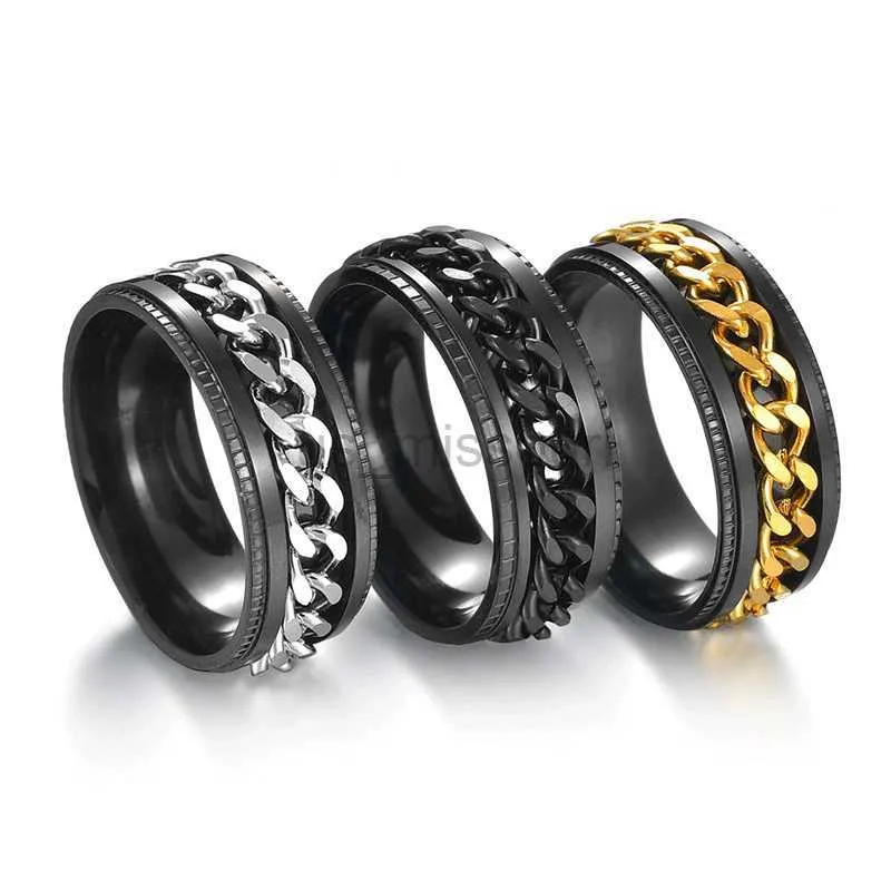 Titanium Steel Fidget Spinner Ring Rotatable Chain Couple Jewelry_voghion.com
