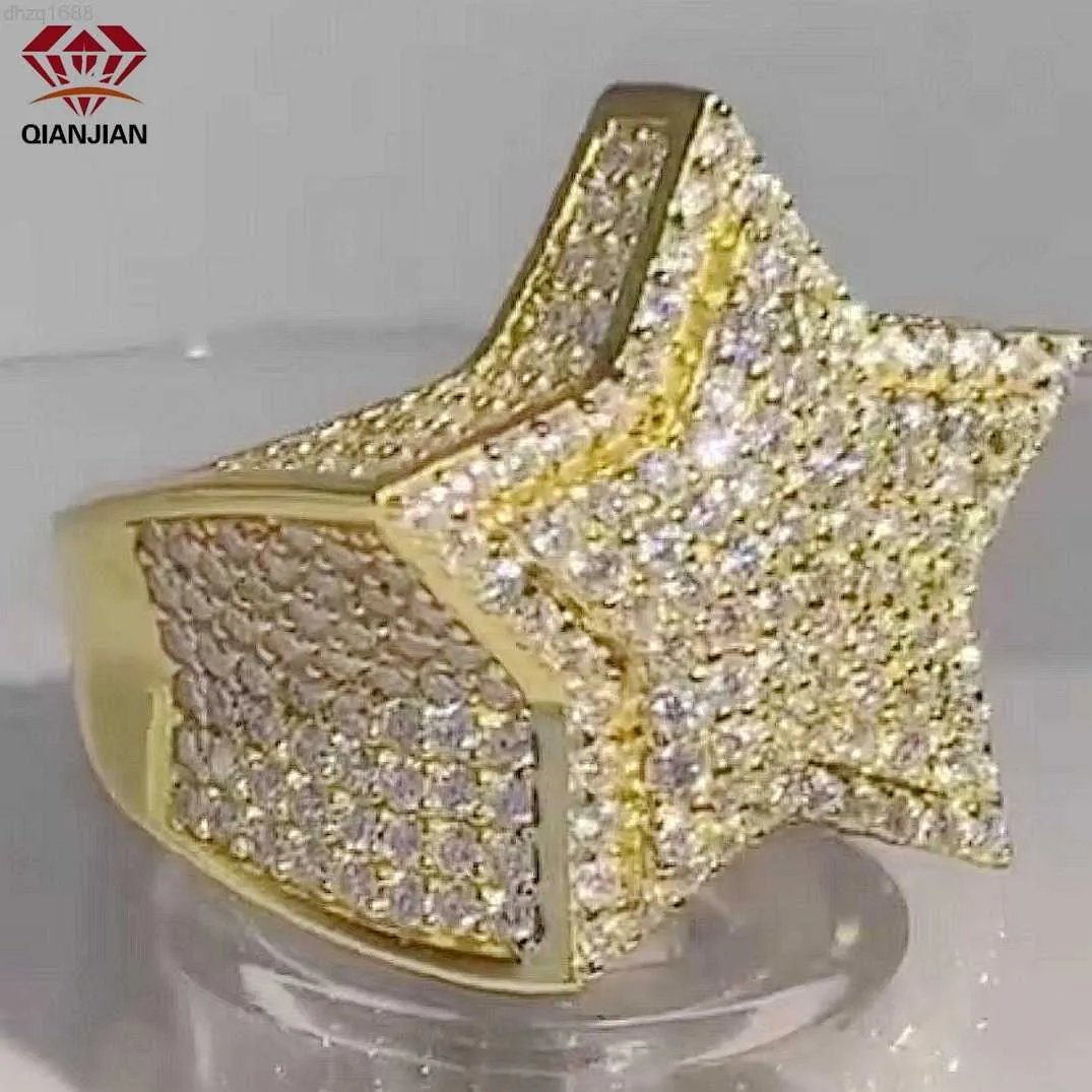 Qianjian explosiva modeller stjärna ringguld pläterade moissanite diamant shinning ringar för män kvinnor