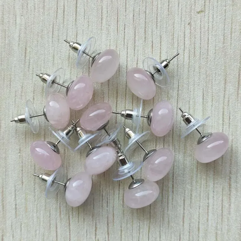 Stud Earrings Natural Rose Quartz Stone Pink Round Ball Beads Jewelry For Women Girl Wholesale 6 Pairs/lot