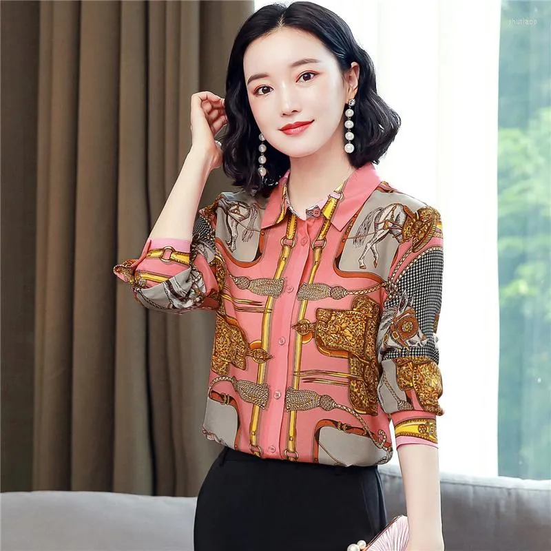 Blouses feminina Drop Spring Summer Summer Summer outono Runway vintage Cola impressão barroca de manga longa festa feminina casual ol workwear top blusa de camisa