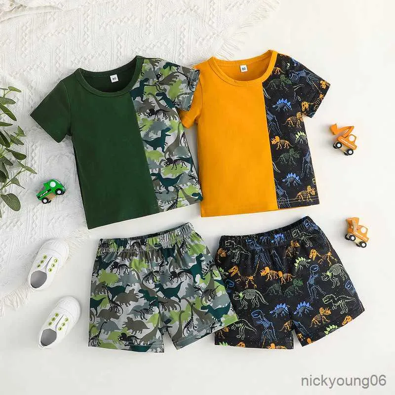 Set di abbigliamento Dinosauro Stampato Ragazzi Estate Manica corta Bambino e pantaloncini 2 pezzi Casual