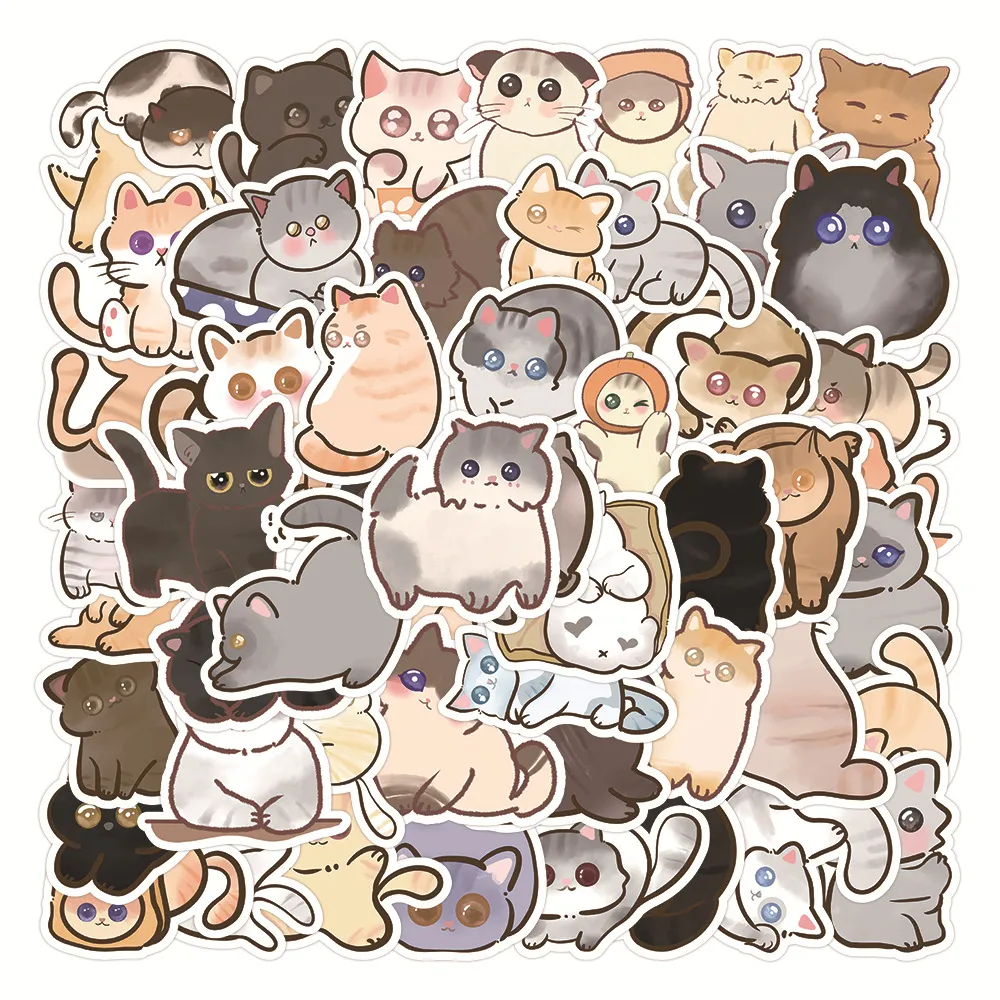 Lovely Kitty Stickers Original Cartoon Ink Small Milk Cat Graffiti Sticker Kawaii Waterproof Mobile Phone Water Cup Notebook Paster Decoration Decals
