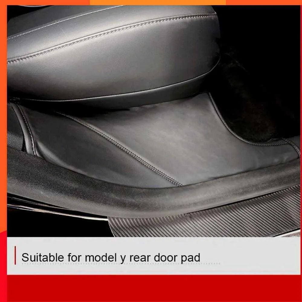 Nouveau pour Tesla modèle Y porte arrière en cuir rembourrage Fiber motif seuil bande bienvenue autocollant porte bord bande 50*18.5*0.5cm