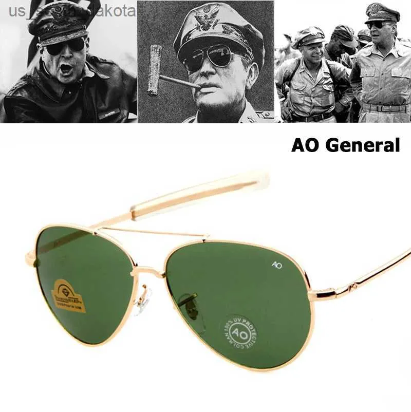 Jackjad Army Military MacArthur Aviation Style Ao General Solglasögon American Optical Glass Lens Men Sun Glasses Oculos de Sol L230523