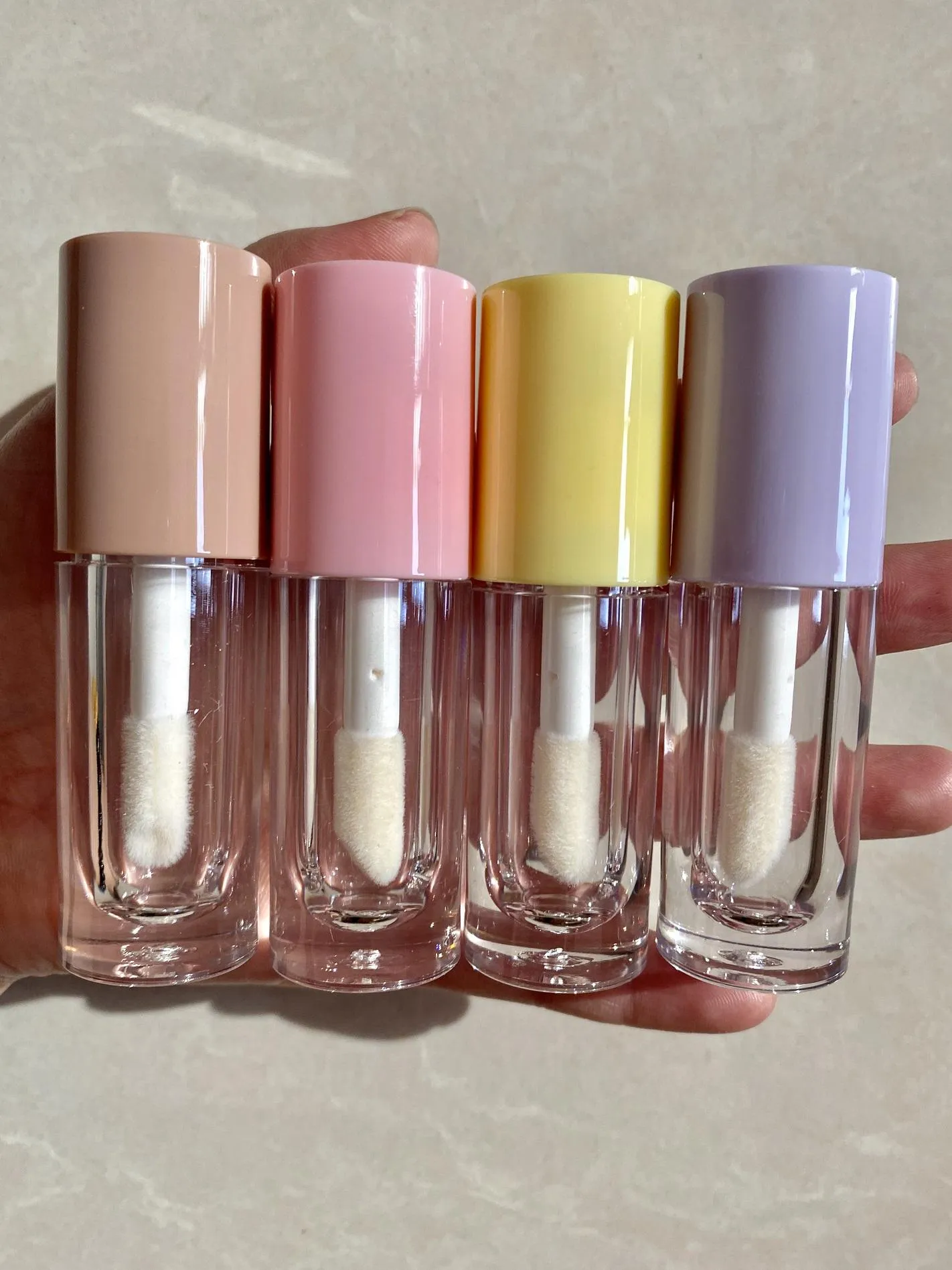 Bottiglie 6 ml Vento trasparente Conteni di imballaggio per labbra trasparente Conteni per labbra estetici Tubi di smalto per labbra lucido bottiglia ricaricabile giallo, rosa e viola