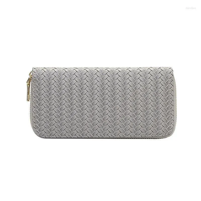 Wallets 2023 Pu Leather Woven Wallet Coin Purse Women's Mid Length Zipper Clutch Bag Purses And Handbags Luxury Designer