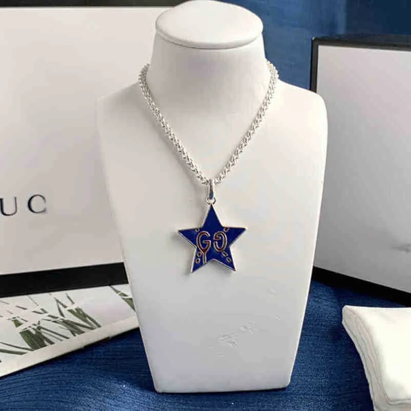 2023 Nueva joyería de diseño pulsera collar anillo Chaopai antigua personalidad familiar hip hop versátil clásico estrella de cinco puntas estilo azul esmalte