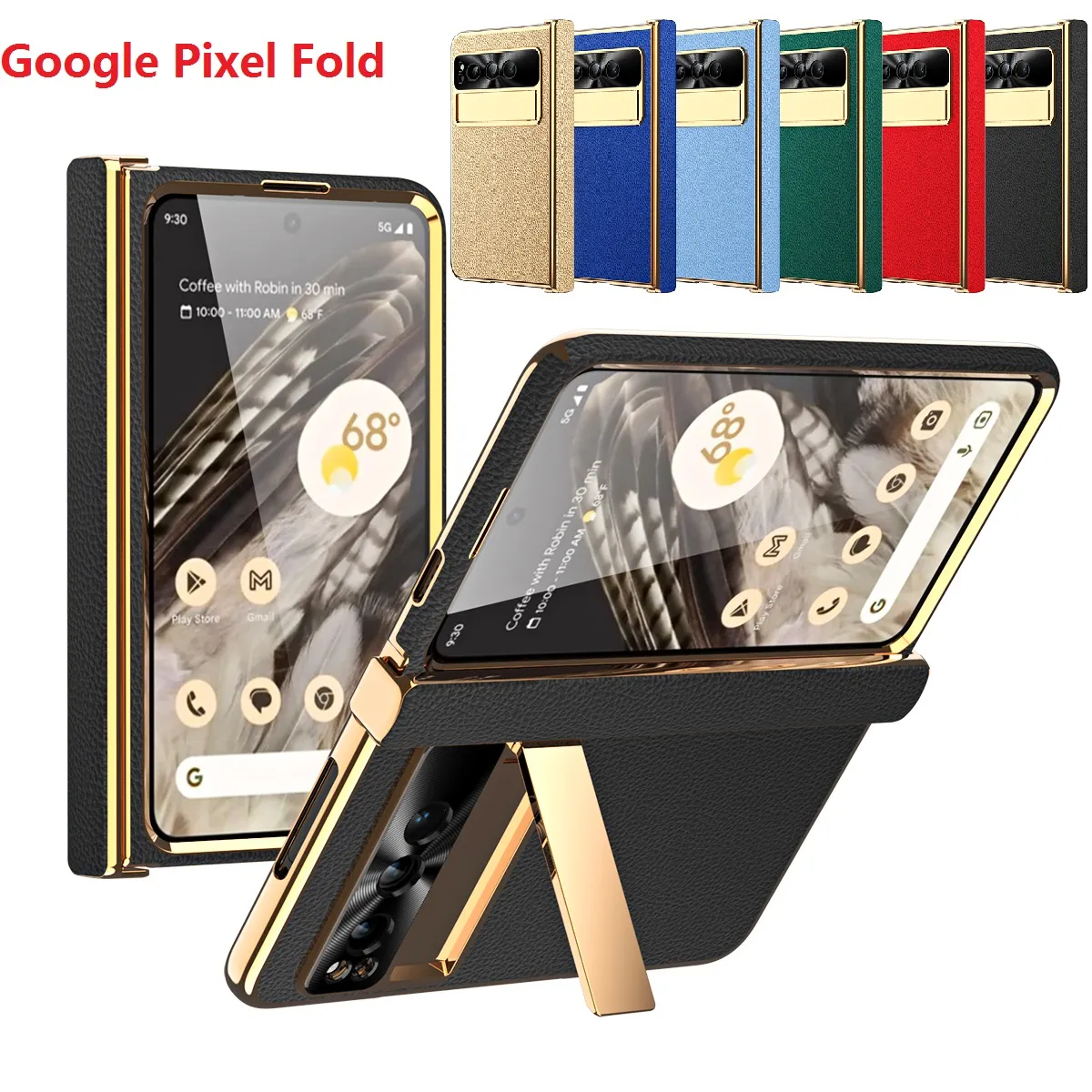 PU Leather Plating Cases For Google Pixel Fold Case Bracket Hinge Protective Film Screen Protector Cover