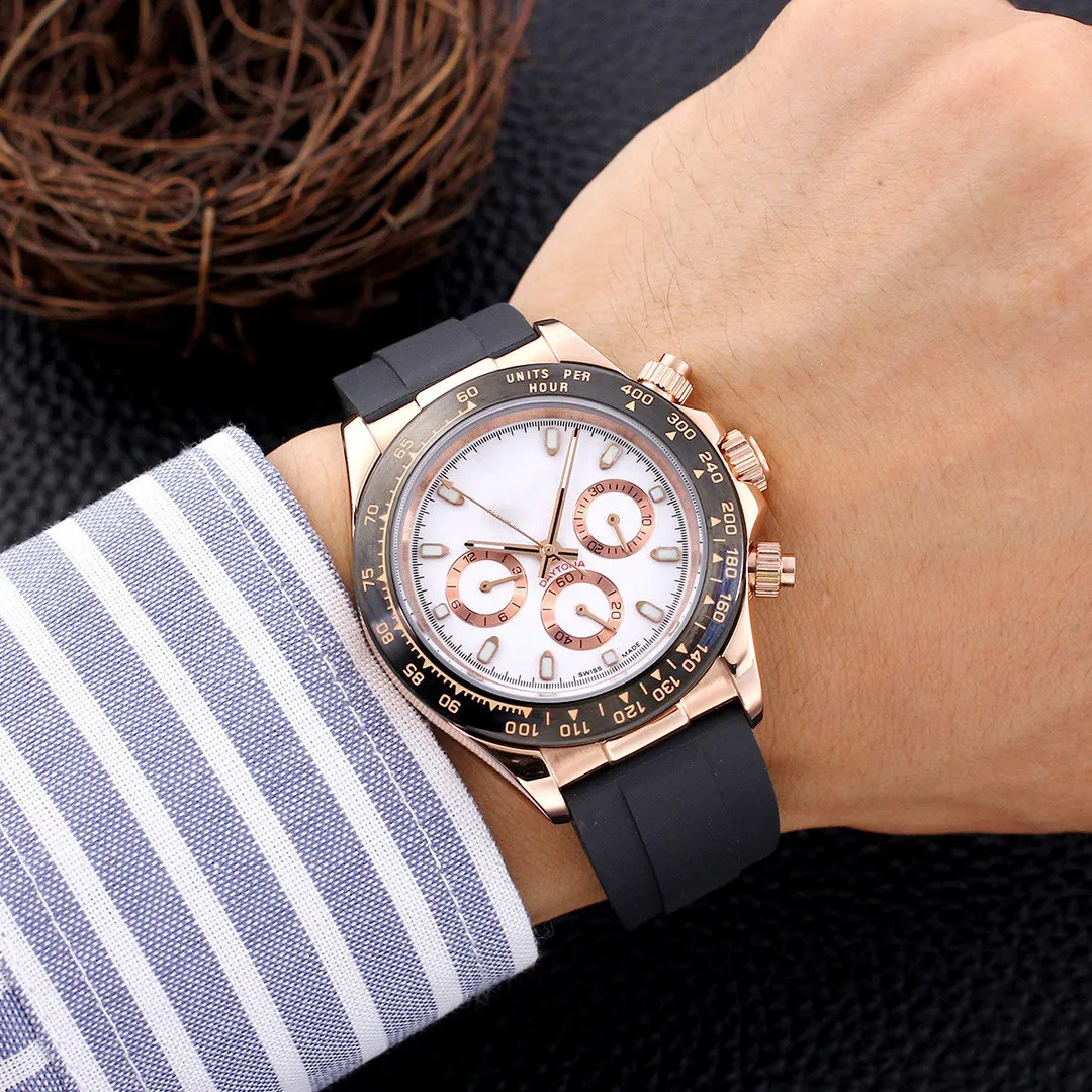 Relógio mecânico esportivo masculino com função completa, 6 pinos, tempo de funcionamento, qualidade AAA, 41 mm, mostrador de cerâmica, tendência da moda, relógio masculino