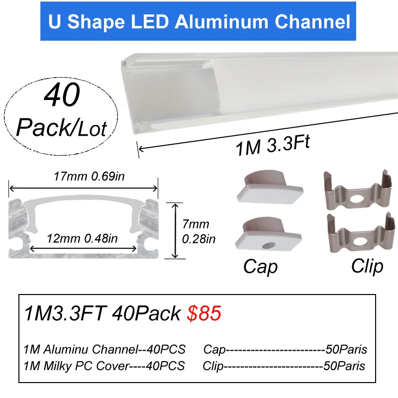 LED Kanaldiffusor, Aluminium, Weiße Abdeckung, U V Förmige LED