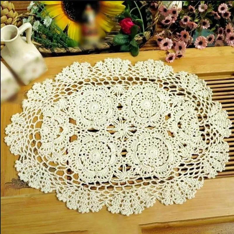 Nappe de table en pur coton tissé avec des accessoires de pographie rurale rétro avec des tapis décoratifs elliptiques