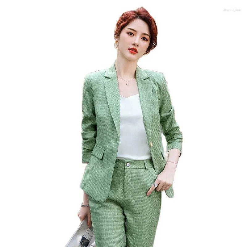 Dwuczęściowe spodnie nowość zielone spodnie Style jesienne zimowe blezery odpowiada kobietom w firmie noszenie kariery zawodowej wywiad
