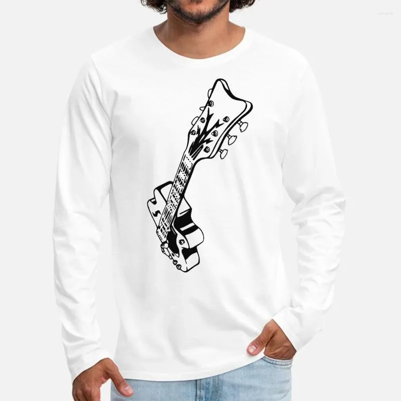 T-shirt da uomo T-shirt stampata motivo chitarra tridimensionale nera bianca in cotone a maniche lunghe