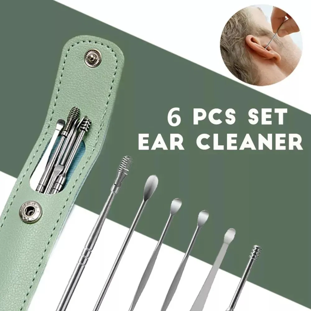 Trimmers 6 stks/set oorwas pickers roestvrij staal oarpick wax remover piercing kit oorsmeercurette lepel care clean gereedschap oorschoonmaak