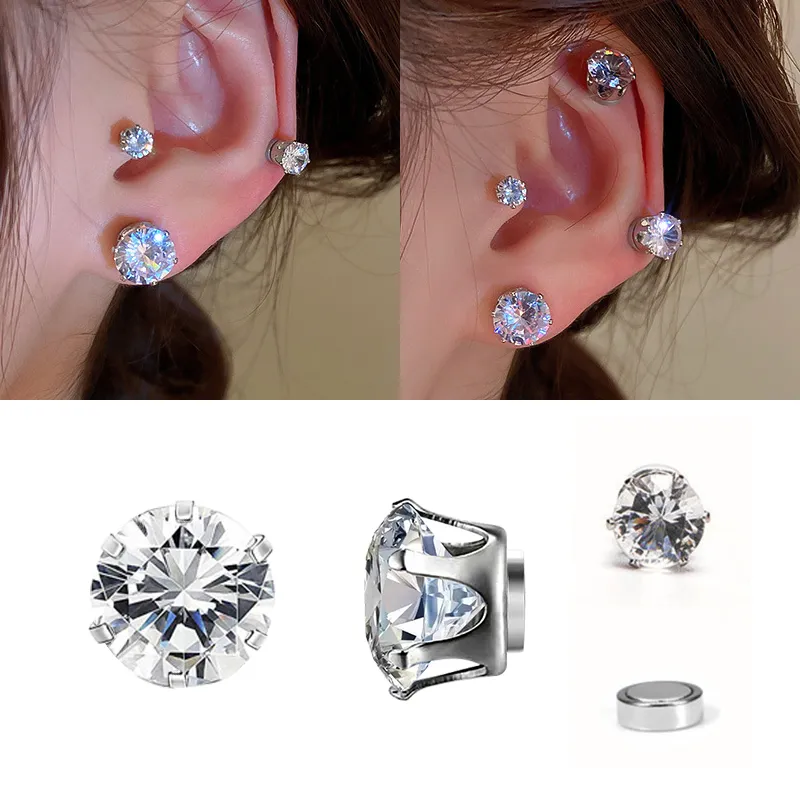 Moda orecchino a bottone magnetico da donna brillante magnete orecchini a bottone zircone pietra orecchio clip orecchini non piercing accessori per gioielli