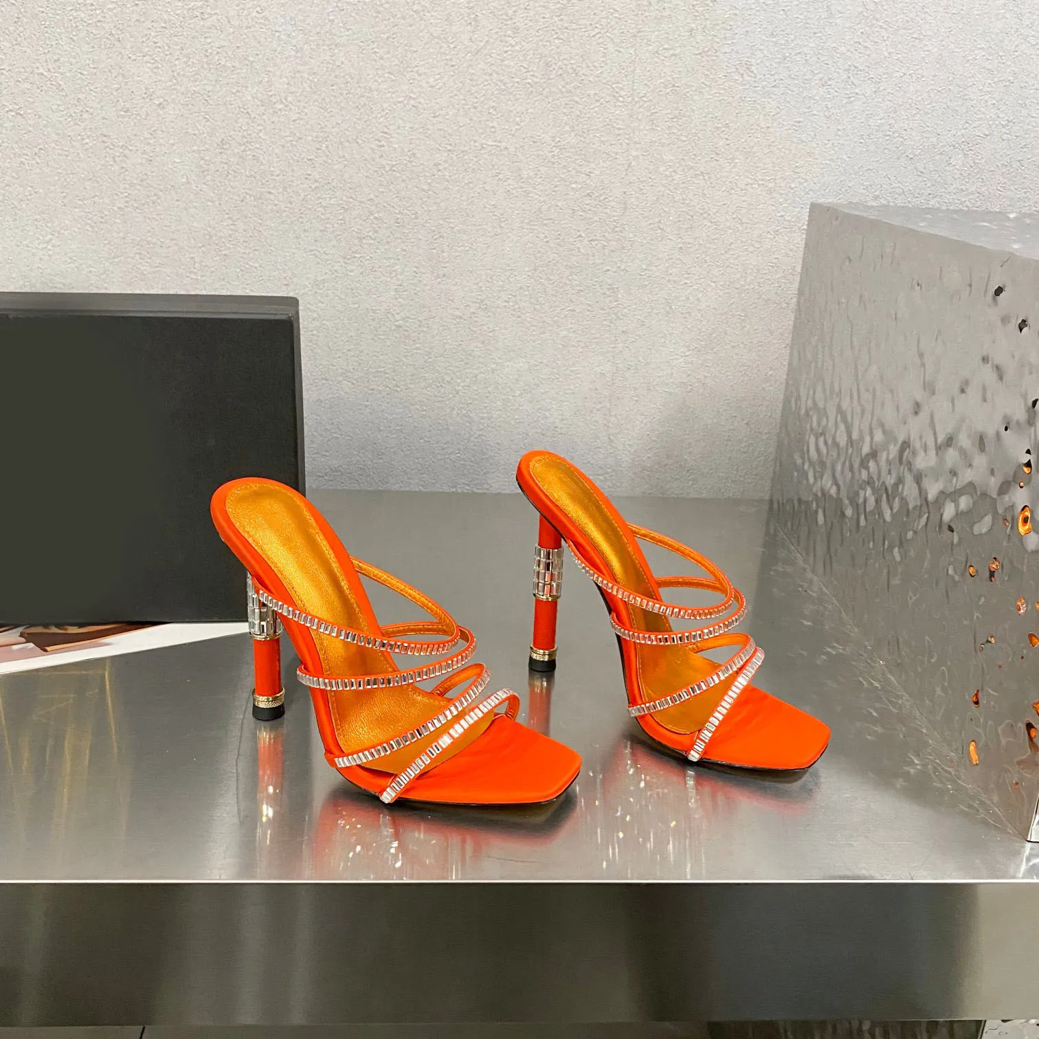 Square Head Flash Drill Decorative High Heels Catwalk Sandals
