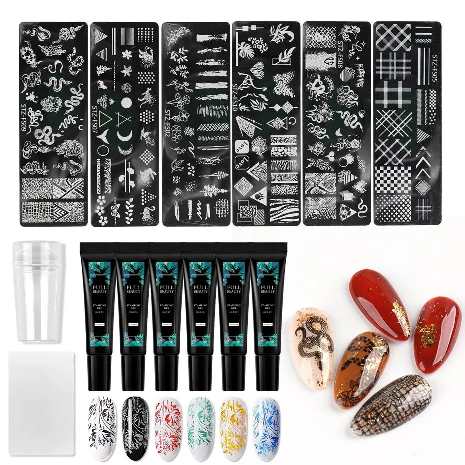 Kleider 14pcs/Set Nail Art Stamping Teller Gel Nagellack Stempel Schablone Vorlage Silikon Stamper Maniküre Set Kit Ausrüstung Lystzfs