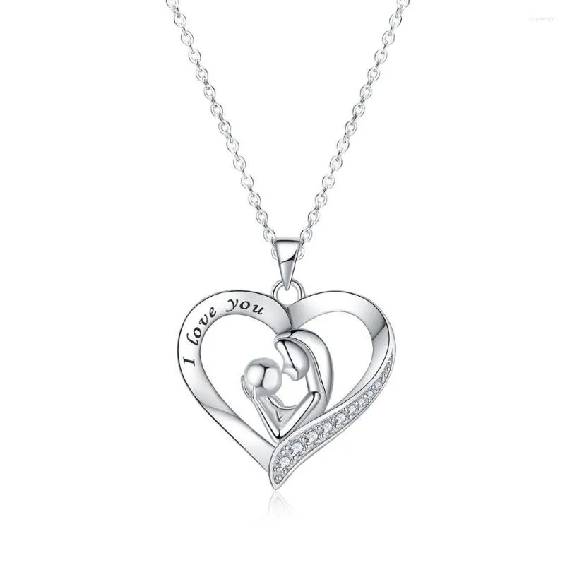 Chains BONISKISS 925 Sterling Silver Pendant Necklaces Love Mom Gift Great Mama Opal Heart Necklace Mother Day For