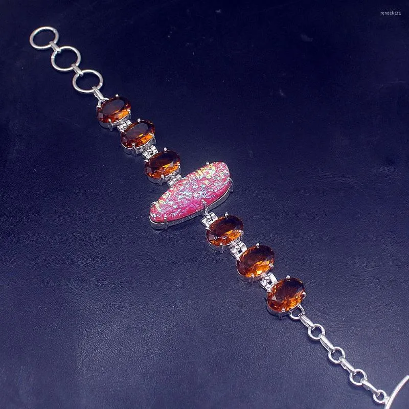 Link Bracelets Hermosa Jewelry Dichroic Glass Honey Topaz Sunshine Silver Color Charms Chain Links For Women 20cm 20234839