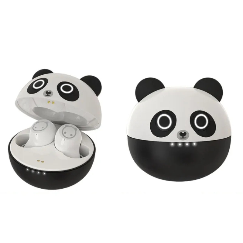 Panda Headphones Creative Cute Cartoon TWS Mini Earphones Smart Wireless Bluetooth Headset HIFI Music Earbuds For Huawei Samsung Iphone Black White Charging Case