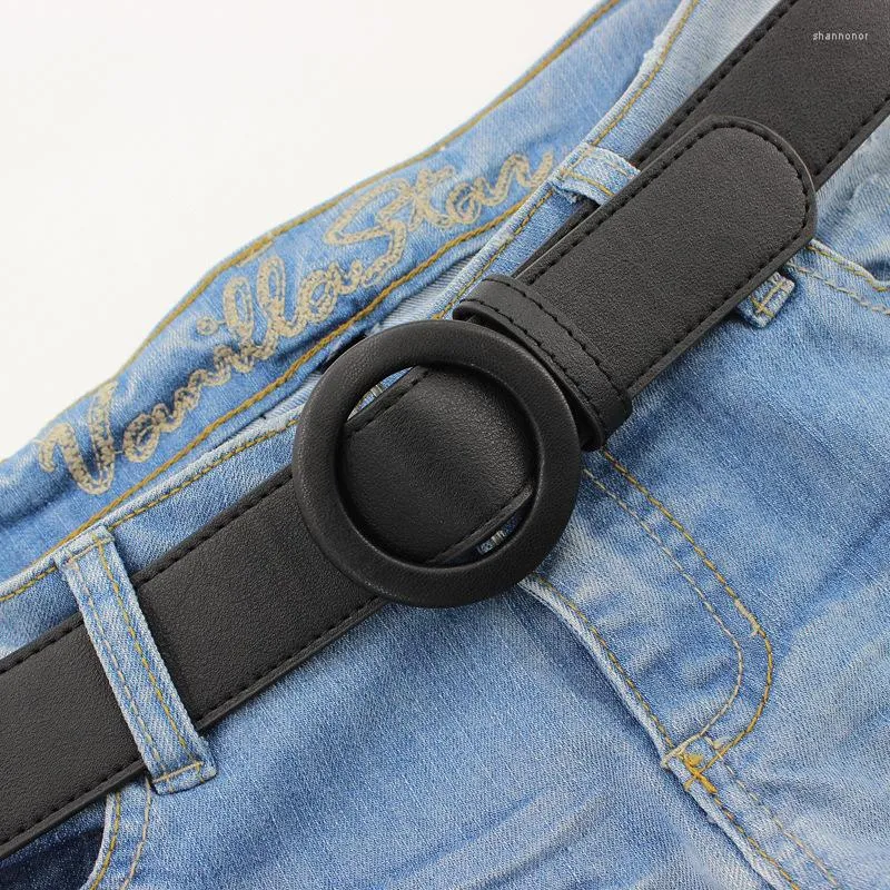Ceintures ceinture en cuir PU pour femmes mode boucle ronde réglable taille Simple jean robe Invisible filles ceinture