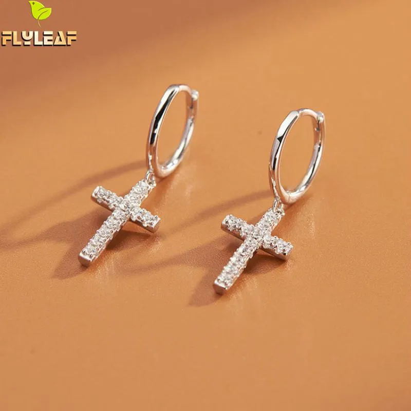 Réel 925 Sterling Silver Zircon Croix Hoop Boucles D'oreilles Pour Femmes Mode Femme De Luxe Bijoux Fille Étudiant Accessoires Flyleaf Nouveau