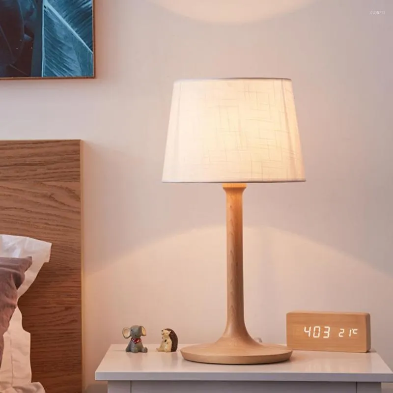 Настольные лампы ночная деревянная лампа для спальни прикроватной комнаты Декор Светодиод Деревянный штатив Винтажный льня
