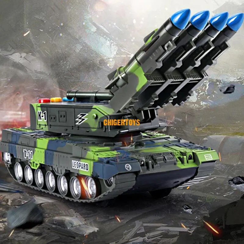 360 rotierendes Kinderspielzeug-Panzersimulationsmodell Tiger Militärpanzerraketen-Panzerautomodell klingendes leuchtendes Spielzeug Junge Geschenk