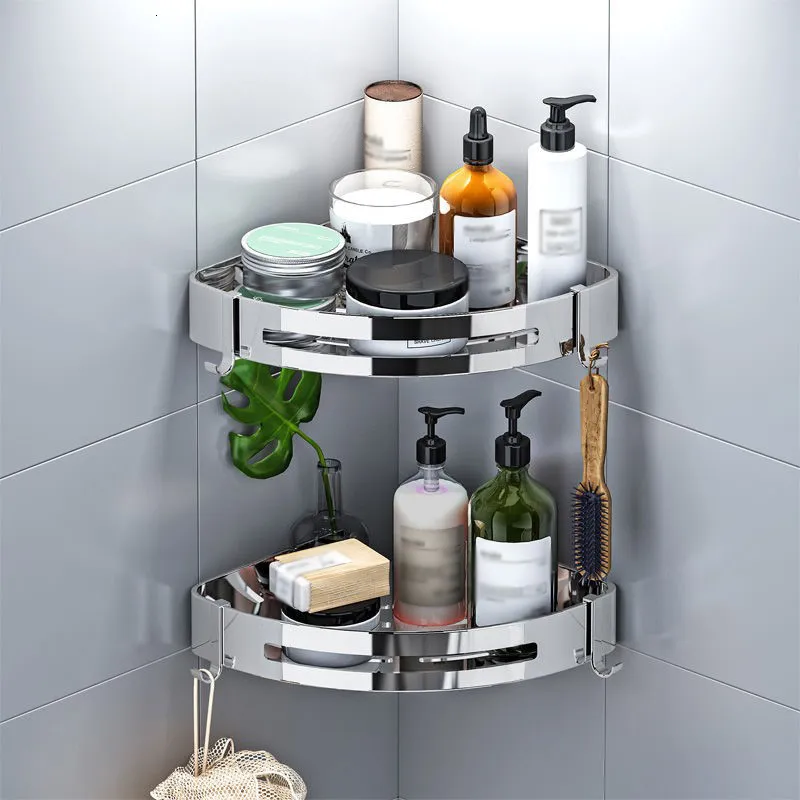 Bathroom Shelves Bathroom Shelf Organizer Shower Storage Rack Black Corner Shelves Wall-Mounted No-drilling Space Aluminum Toilet Shampoo Holder 230530