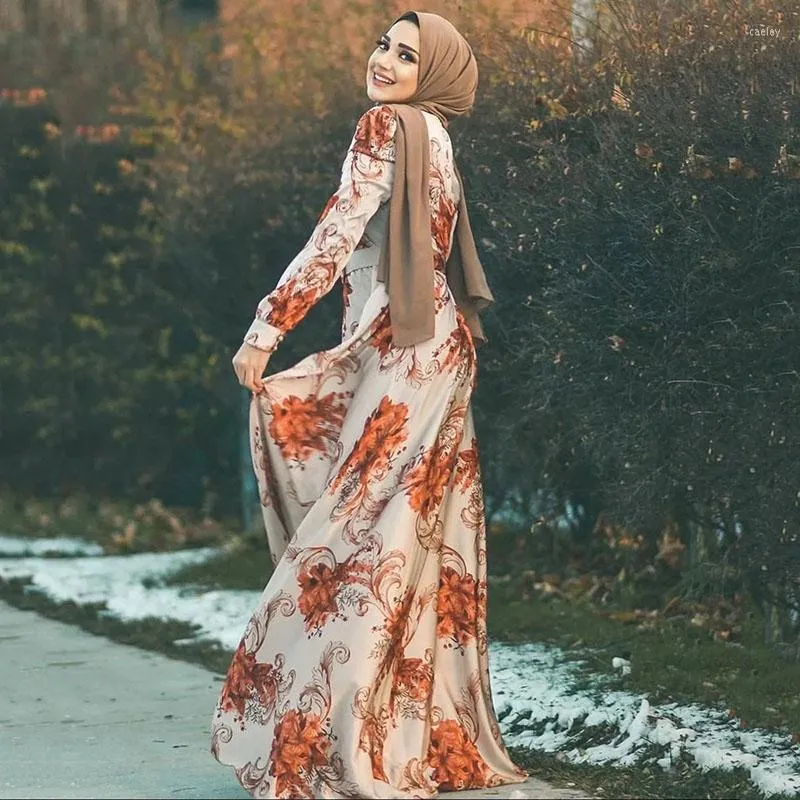 캐주얼 드레스 2023 여성 패션 프린트 무슬림 맥시 드레스 럭셔리 민족 자수 파티 슬림 한 클래식 이슬람 모로코