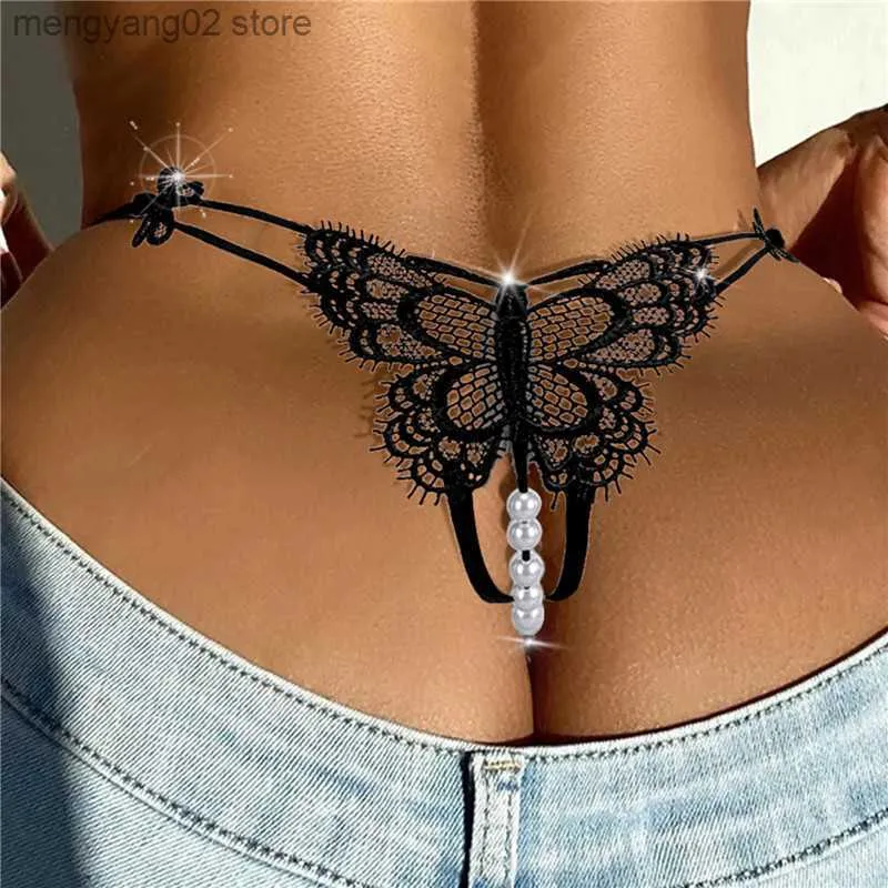 Briefs Panties New Sexy String Lace Underwear Women Butterfly Panties Women  G String T Back Thong Transparent Lingerie Cute With Pearls Panties T230601  From Mengyang02, $5.05