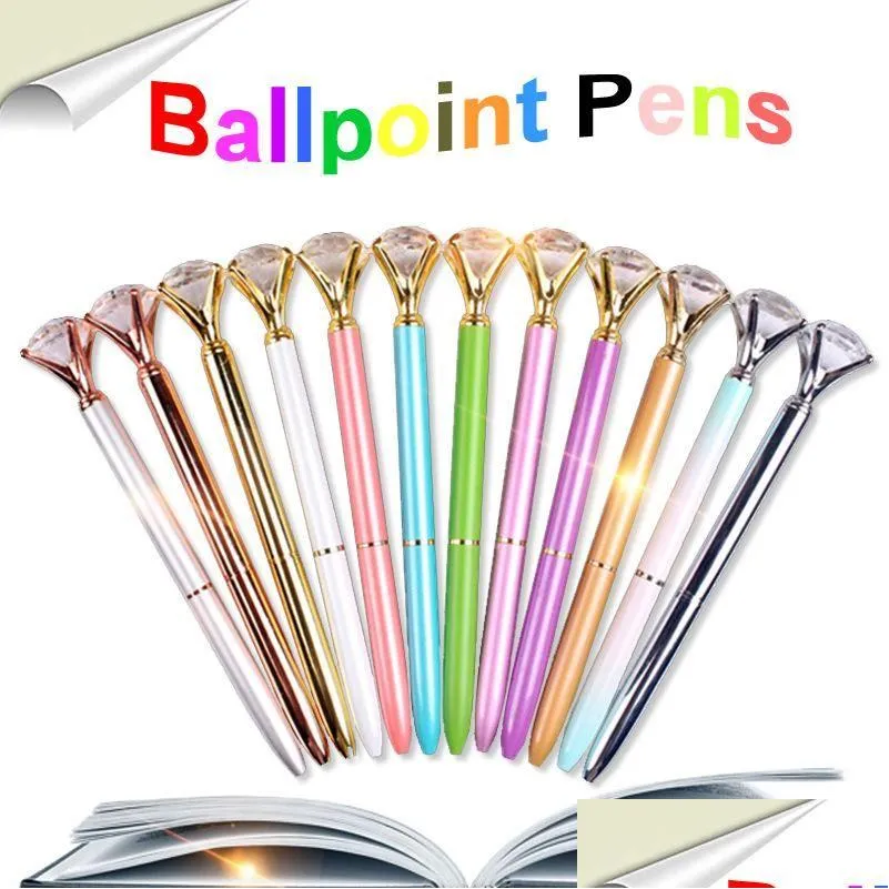 Ballpoint Pens Big Diamond Crystal School Office Promotion Gift Metal Gem 28 Colors Student Pen With Large Dh1260 Drop Delivery Busi Dhz2S