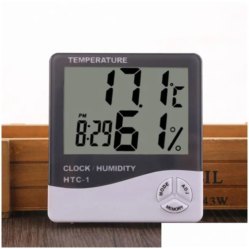 Temperature Instruments Digital Lcd Humidity Meter Thermometer With Clock Calendar Alarm Battery Powered Hygrometer Household Precis Dhi1F