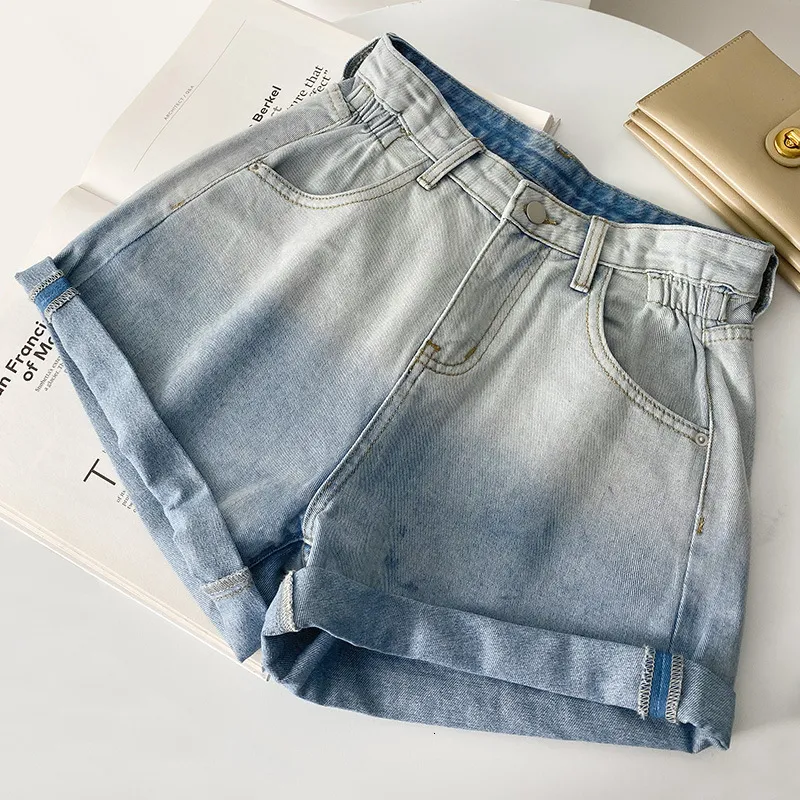 Jeans da donna Colore sfumato estivo Vita alta Abbigliamento corto Stile coreano Caramelle lavate per mostrare una versione sottile di una linea 230530