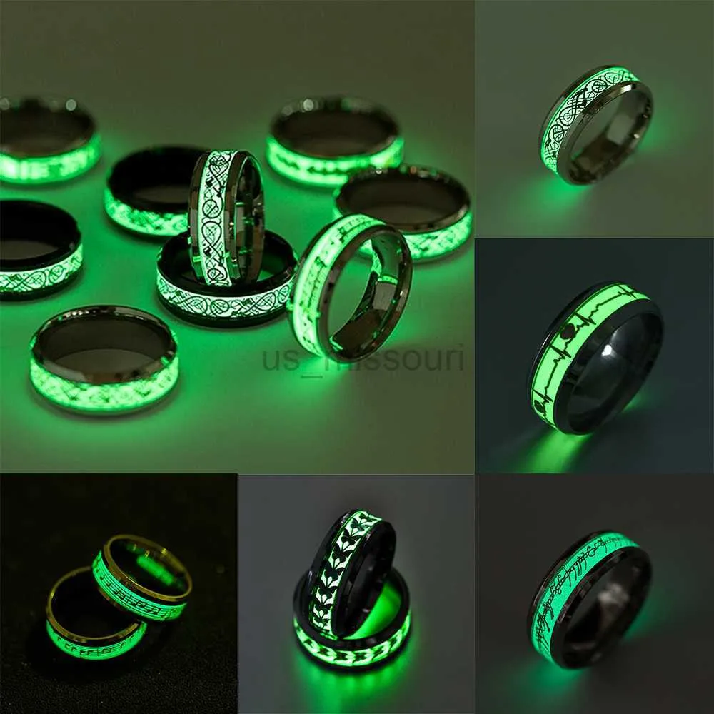 Anelli a fascia Anelli luminosi in acciaio inossidabile per coppie Glow In Dark Regalo di San Valentino Love Band Ring Jewelry Spedizione gratuita Anillo J230531