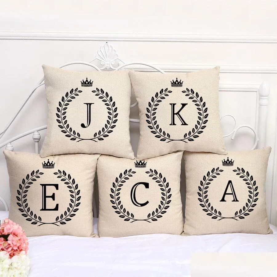 Kudde Case Home Decor AZ Letter Pillowcase Coffee Shop Er Singlesided 26 English Letters Printing Soffa 18inch LINEN DROP LEVERANS G DHD5Y