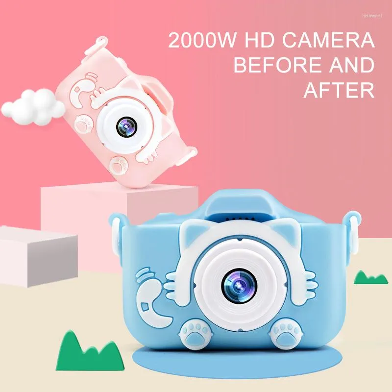 Kameror Mini Kids Digital Camera HD 1080p 2.0 '' LCD -barn med söt kattunge skyddande fodral Mikro Dual Camcorder Child for Gift