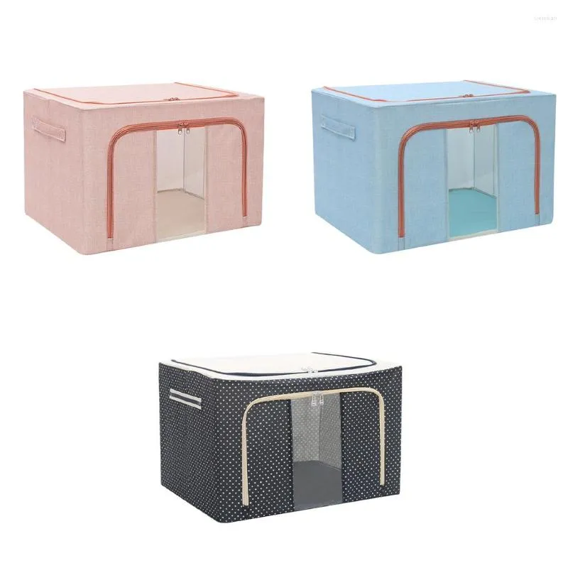 Storage Bags Oxford Cloth Box Moisture-proof Basket Transparent Toy Organizer Dormitory Wardrobe Home Closet Sweater Pink