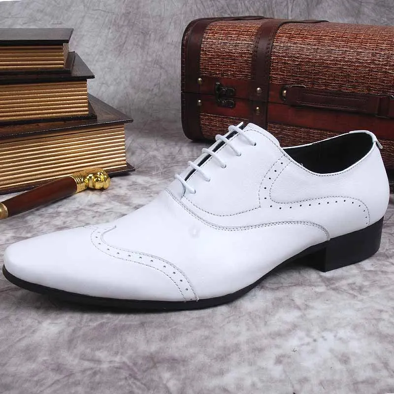 Black White Business Sapatos formais de casamento masculino sapatos de casamento genuínos de couro pontudo