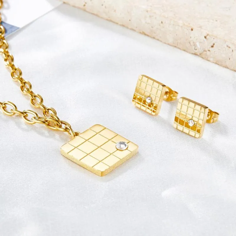 Серьги ожерелья устанавливают Luxukisskids Square Big Charms Collier Link Chain для женщины/мужчины эстетика с цирконией свадебной вечеринки