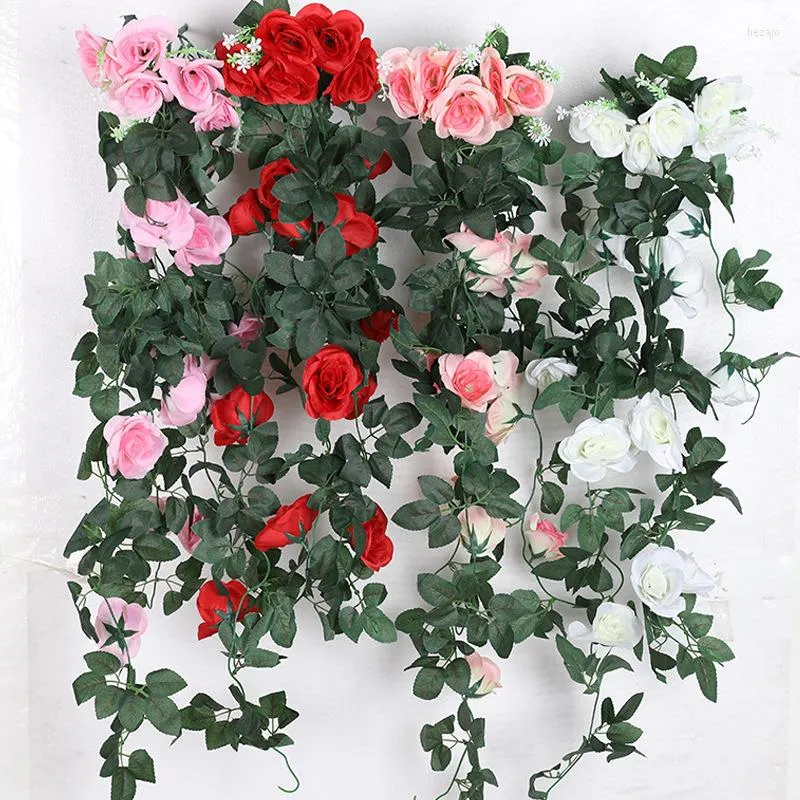 Fiori decorativi 80 cm Artificiale Appeso Rosa Vite Fai da te Casa Festa di nozze Decorazione balcone Piante ghirlanda Fiore finto