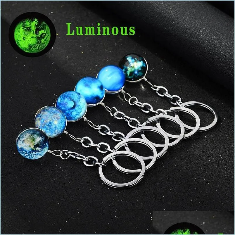 Autres arts et artisanat Luminous Keychain Universe Ball Ball Cabochon Keches Cartes de voiture Cortes de voiture Créative Bijoux Gabillement Gift Dhulh