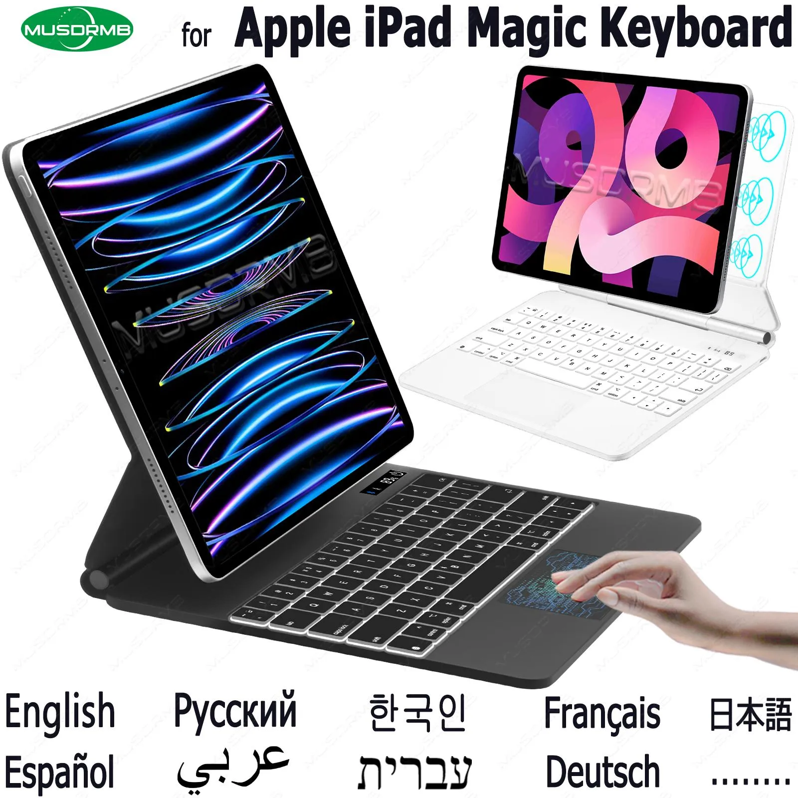 Apple iPad Proのケースマジックスタイルキーボード12.9 Air 4 5 10.9 2022 10th 5th 4th 3rd Generation 2021磁気ケースキーボードアラビア語